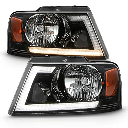 AKKON - Fits 2004-2008 Ford F150 06-08 Lincoln Mark LT Pickup Truck [LED-Tube Running Switchback Turn Signal] Chrome Headlights