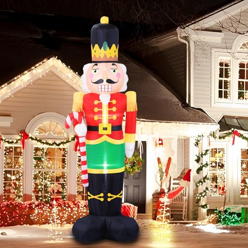 B&D 8FT Christmas Inflatables Nutcracker Soldier Outdoor Decorations, Christmas Blow Up Nutcracker Decorations with Candy Cane Built-in LEDs Inflatable Xmas for Holiday Party Outdoor Lawn Garden Decor