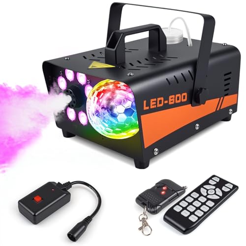 Halloween Fog Machine, 600W Smoke Machine with Disco Ball Lights, 3000CFM Output, 13 Color LED Effects, Wireless Remote Controls, Perfect for DJ, Weddings, Parties, Stage Effect, Photography