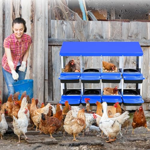 Chicken Nesting Box, 10 Hole 2 Layer Hen Nest Box with Legs, Roll Away Eggs Laying Boxes,Cleanable Pull Out Hen Roosting Boxes
