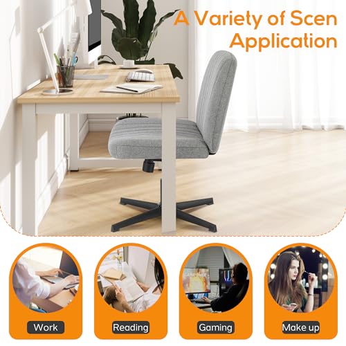 DUMOS Criss Cross Chair Legged Office Wide Comfy Desk Seat, No Wheels Armless Computer Task Seating, Swivel Vanity Home Height Adjustable
