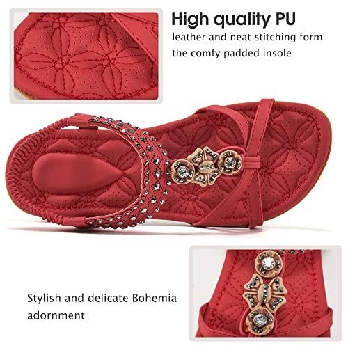 Alicegana Womens Sandals Shoes Comfort Walking with Non Slip on Casual Summer Beach Shoes Dress Ankle Elastic Jeweled Bohemian Flats