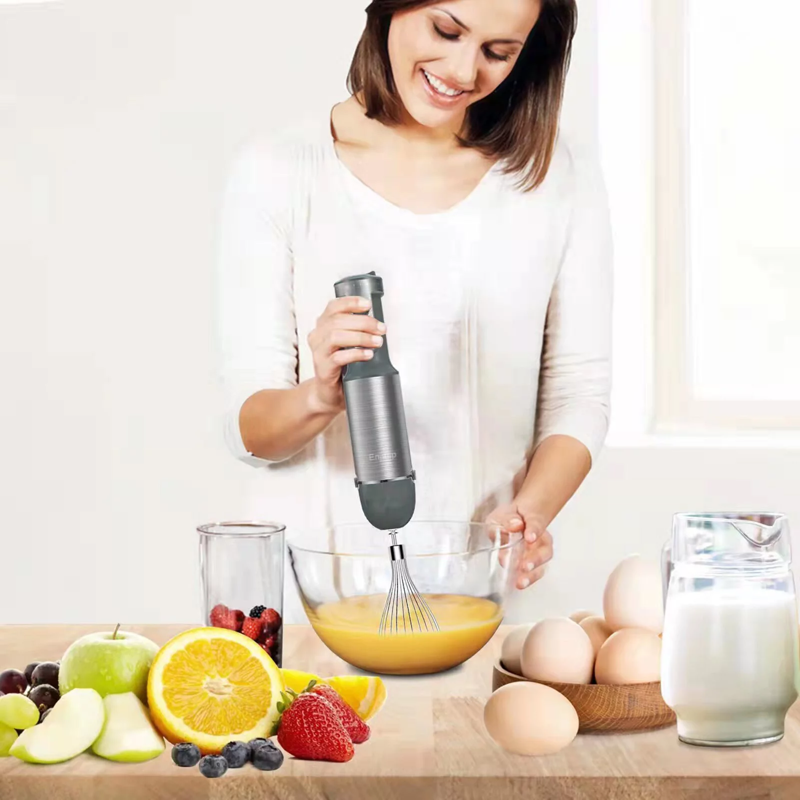 Gecheer Multi-Functional  5-in-1 Hand Blender Stick Blender Milk Frother Egg Whisk with Adjustable Speeds 500ml Food Grinder/ 600ml Container