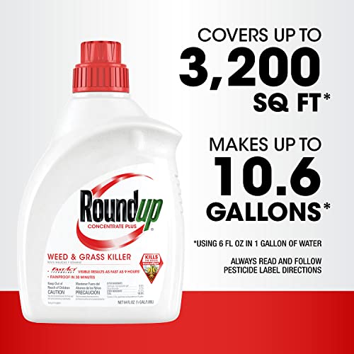 Roundup Concentrate Plus Weed and Grass Killer - Includes Easy Measure Cap, 64 oz.