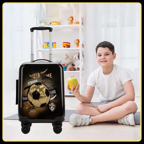 Kid’s Luggage Set 2 Piece Suitcase Set 16’’ Hardside Luggage with Spinner Wheels Girls Boys Carry on Toddler Luggage Travel Rolling Luggage Carry on Luggage Airline Approved Football