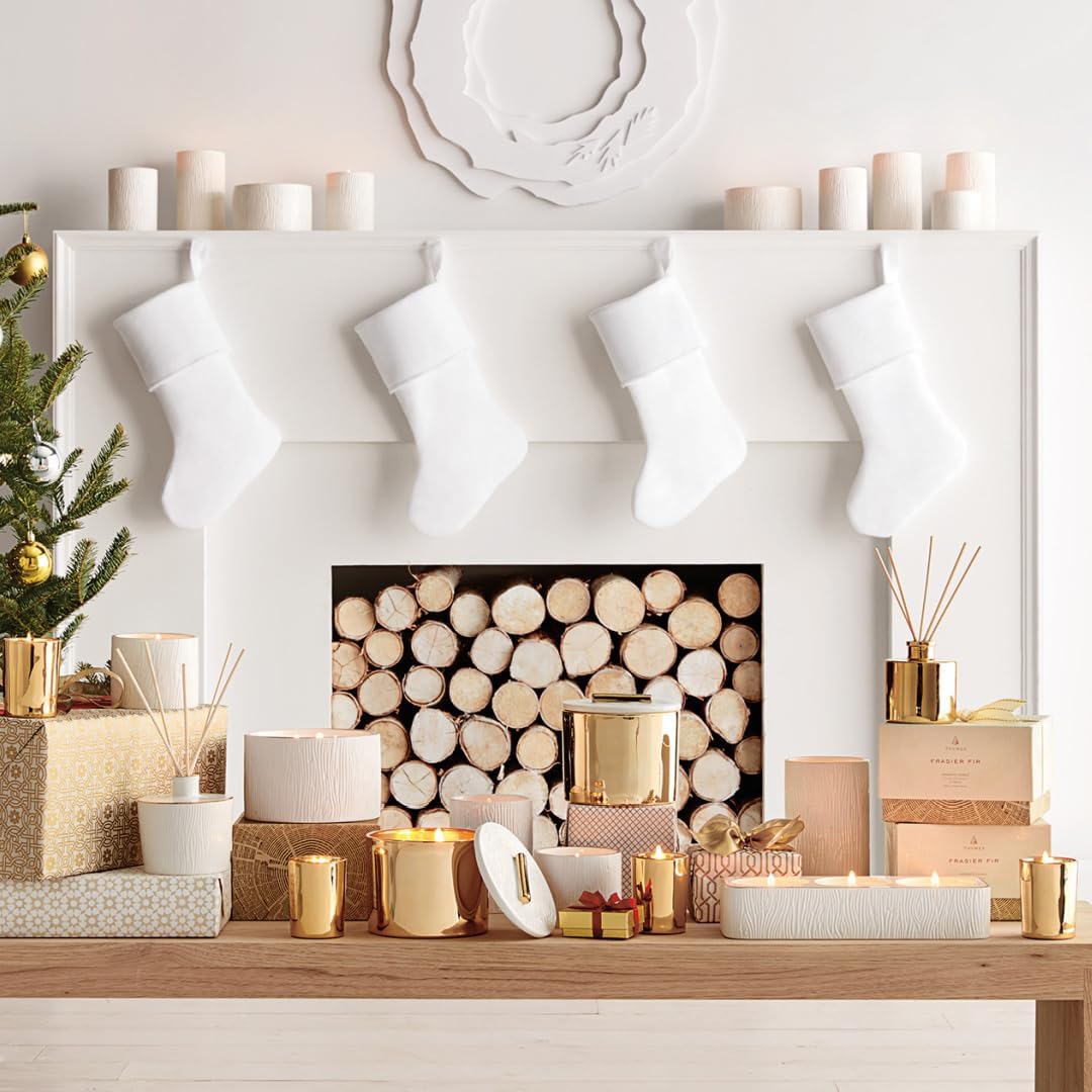 Thymes Frasier Fir Candle - Gilded Ceramic 3-Wick Jar Candle - Scented Candle with a Luxury Home Fragrance - Elegant Holiday Candle - Gilded White Candle with 24-Karate Gold Rim (20 oz)