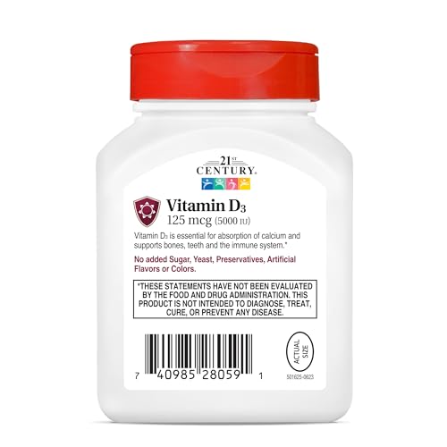 21st Century Vitamin D3 250 mcg (10,000 IU) Rapid Release Softgels, 110 Count