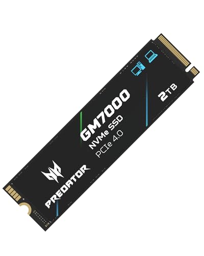 Predator M.2 SSD 2TB GM7000 with DRAM Cache NVMe 1.4 2280 PCIe Gen4×4 Ultra high Speed (Maximum Read: 7400MB/s, max Write: 6700MB/s) 3D NAND TLC Internal SSD Compatible with PS5 Pro - BL.9BWWR.106