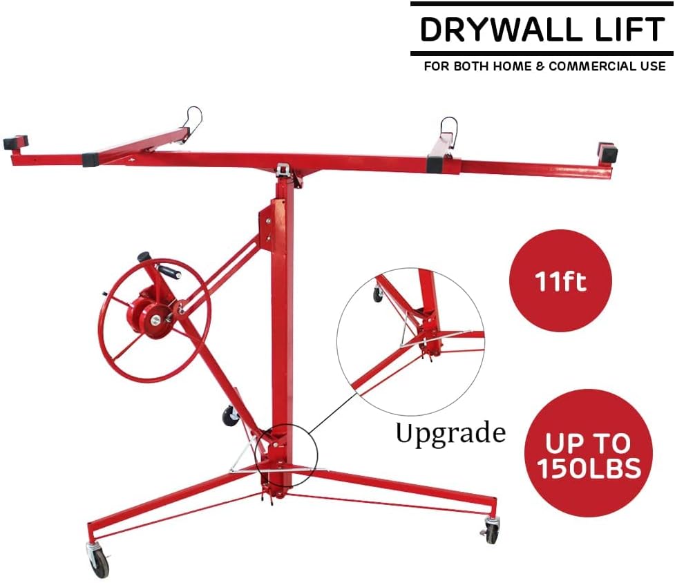 Drywall Lift,Drywall Panel Hoist Lift 11FT Sheetrock Lift Drywall Lift Professional Jack Lifter Heavy Duty Sheetrock Hoist Holder Upgrade Adjustable Telescopic Arm and Caster Wheel Lockable