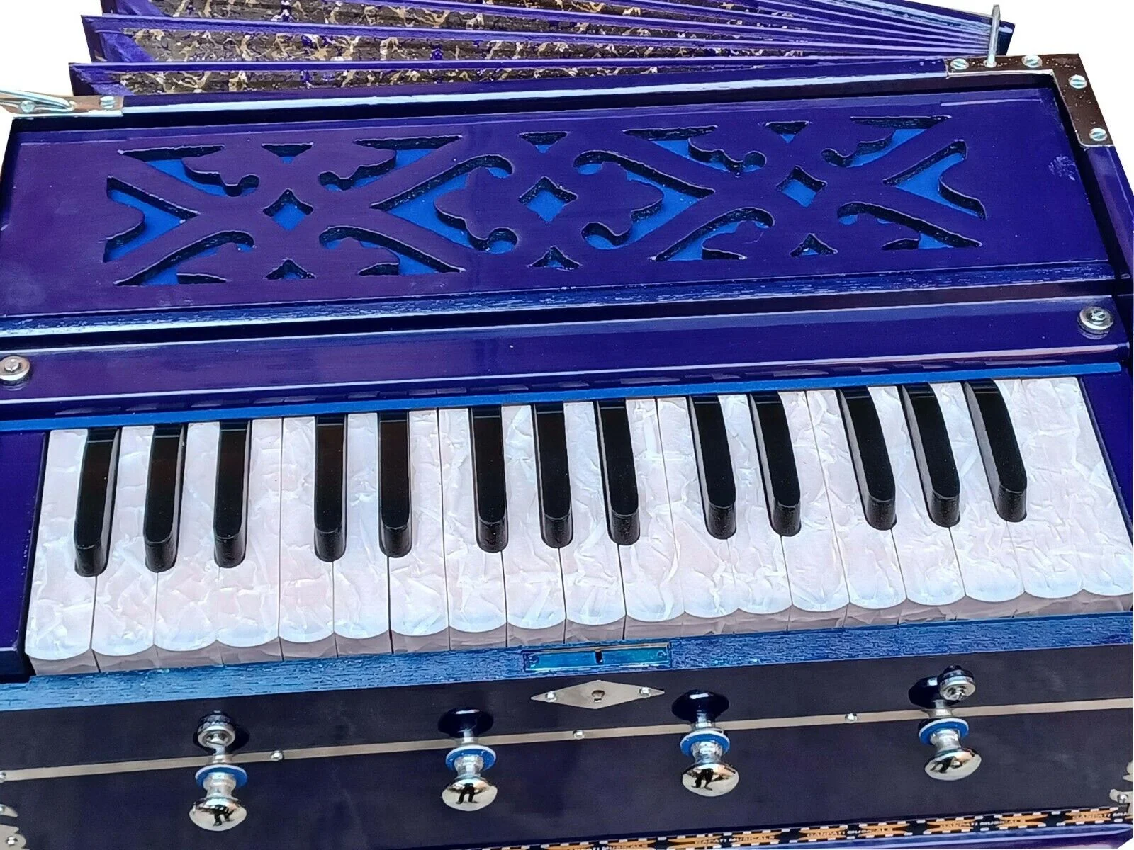 Naad HARMONIUM BLUE~4 STOPS~2 OCTAVES~7 FOLD BELLOW~DOUBLE REEDS~42 KEY~440Hz~KIRTAN 2023 - Natural