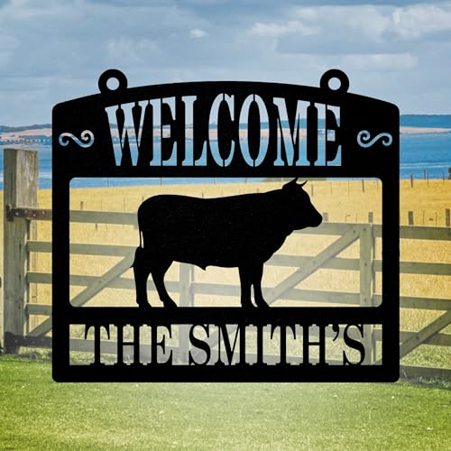 Customizable Bull Metal Signs, Last Name Signs, Farm Yard, Farmhouse Decor, Farm Address Signs, Farmer Gifts, Housewarming Outdoor Décor