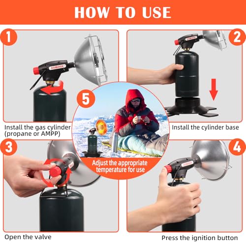 DOMINOX 6200BTU Propane Heater with Igniter and Temperature Control Valve, Camping Heaters with Gas Cylinder Base, Golf Cart Heater Fuel by Propane and MAPP Gas