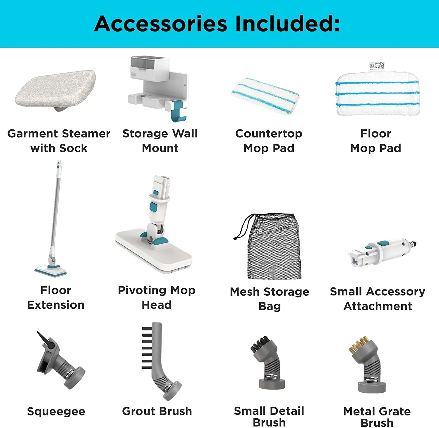 Steam-Mop Multipurpose Steam Cleaning System, 7 Attachments with Storage Wall Mount