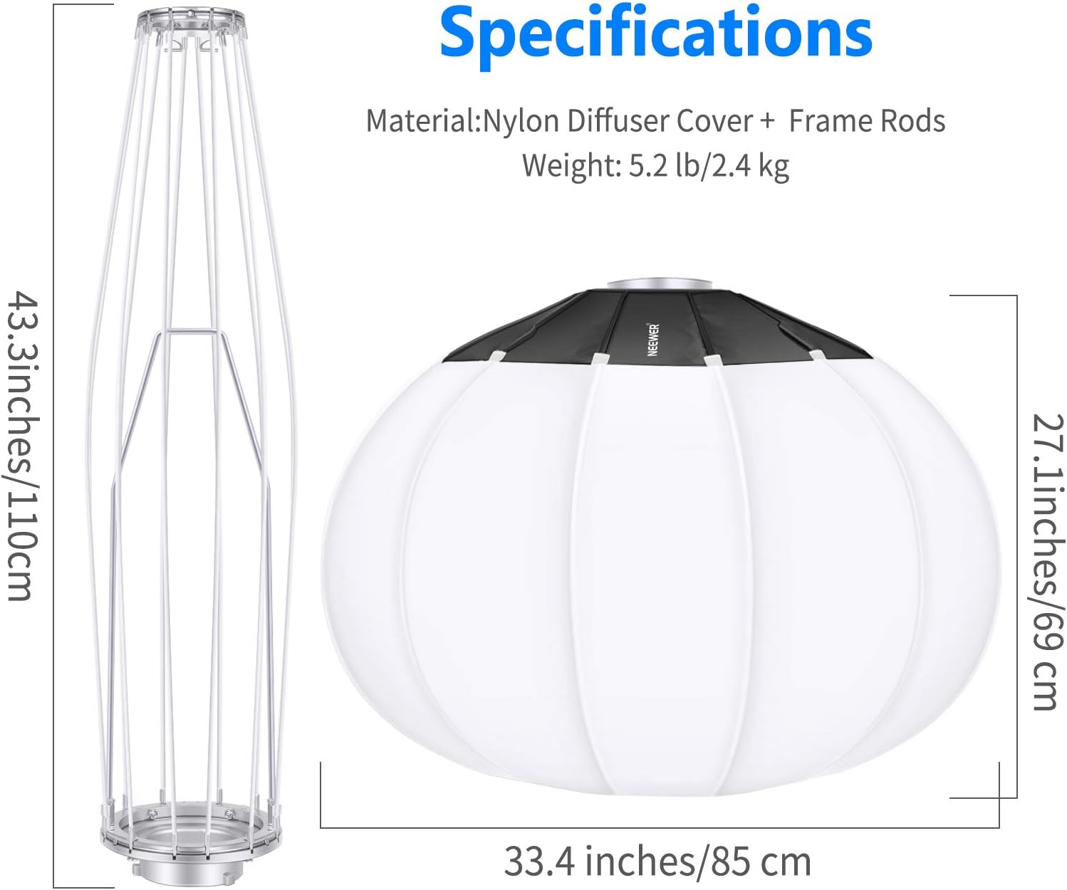 Neewer 34 inches/85cm Lantern Softbox Soft Light Diffuser with Skirt, Compatible with Neewer CB60 CB100 CB150, Aputure 300D II 120D, Godox SL-60W and Other Bowens Mount Light, with Carry Bag