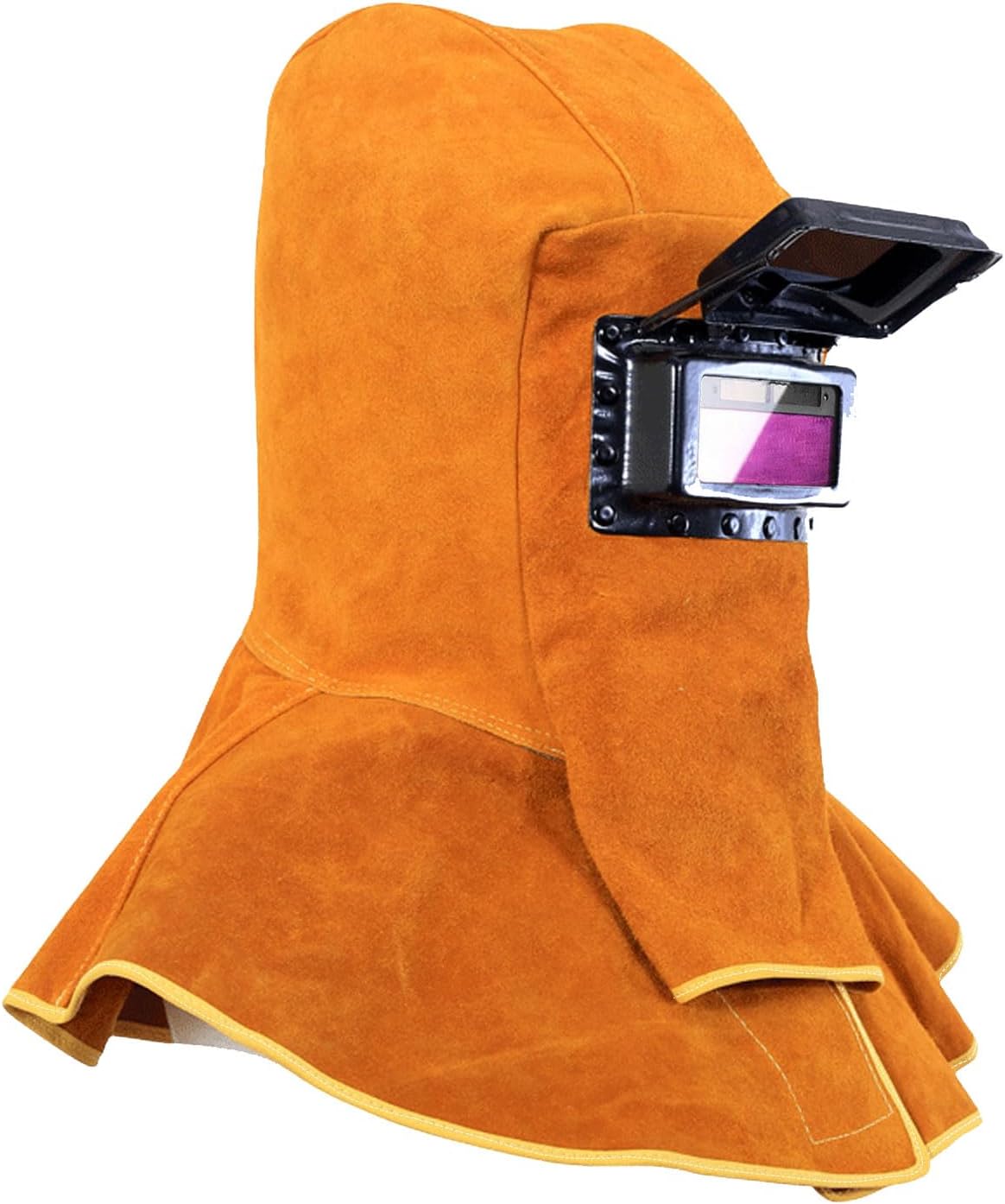 Leather Welding Mask, Leather Welding Helmet with Solar Auto Darkening Filter Welding Helmet Protective Gear Mask Work Cap with Neck Shoulder Drape Work Cap Welding Helmet, Yellow