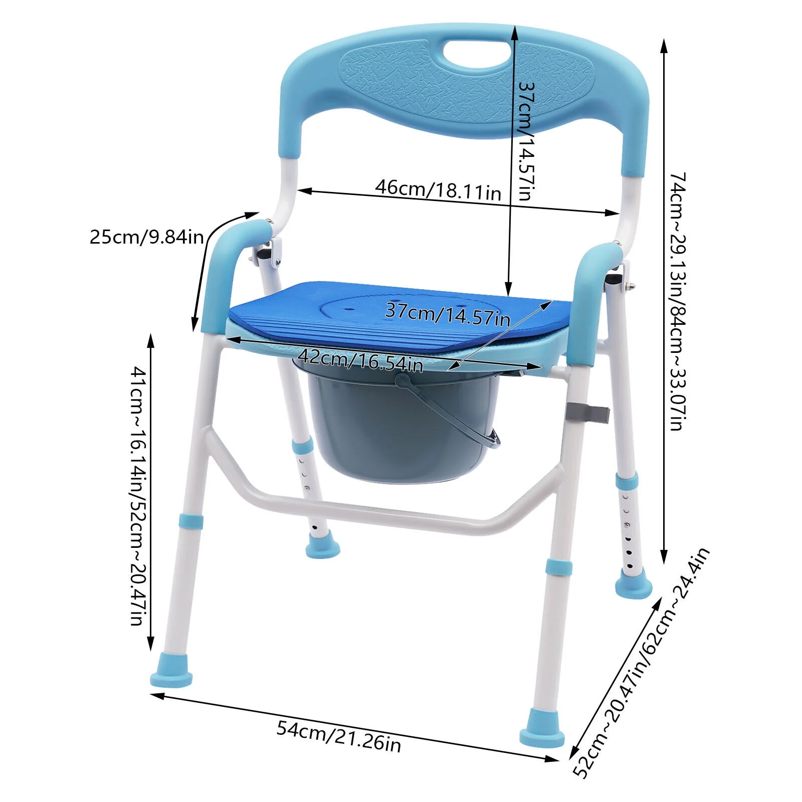 100kg/220.46lb Portable Bedside Toilet Chair Shower Commode Seat Bathroom Potty Stool Adult