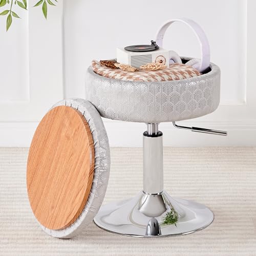 Cpintltr 360°Swivel Makeup Ottoman Stool, Height Adjustable Stool for Vanity with Storage, Modern Velvet Vanity Stool Chair for Makeup Room Bedroom Living Room (Black)