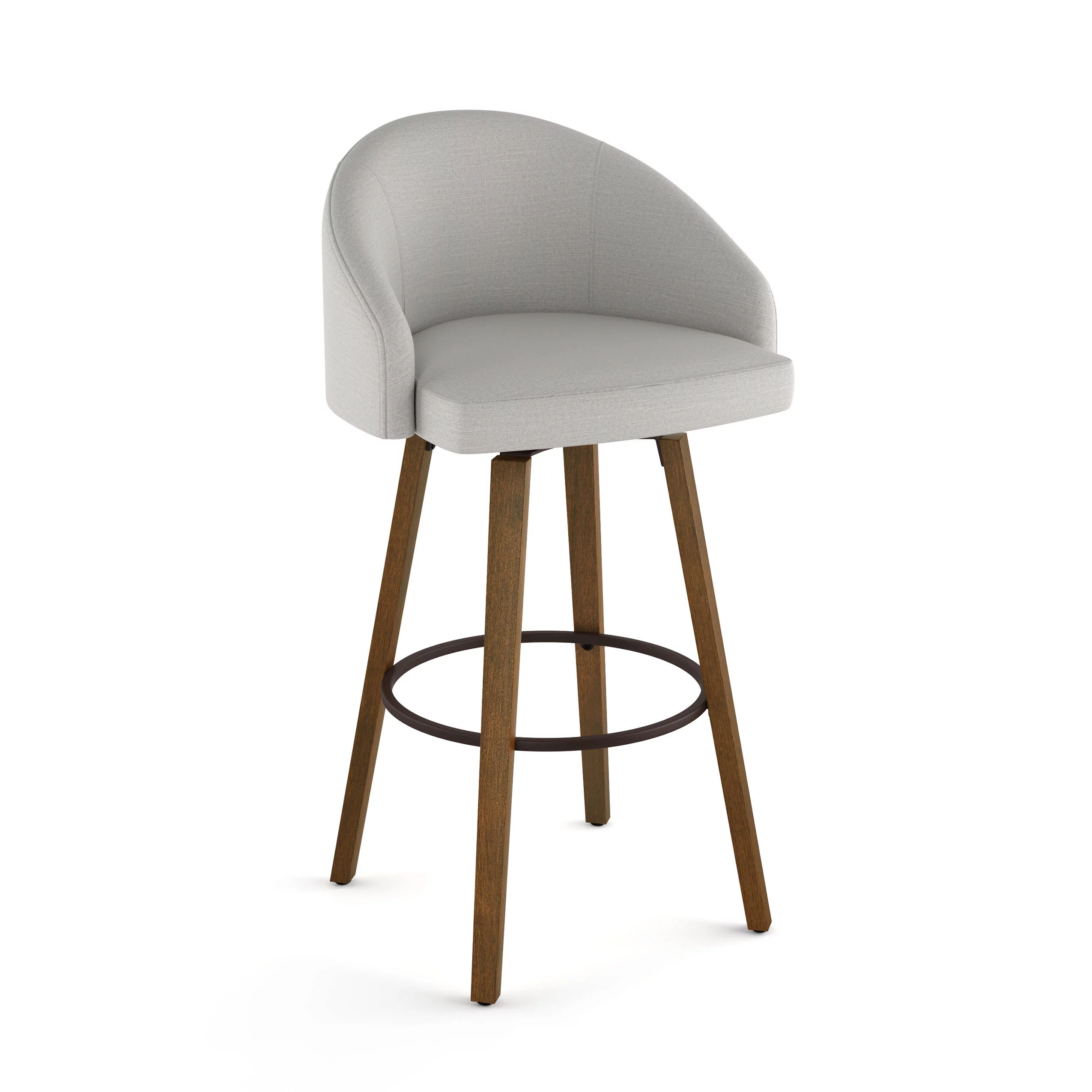 Amisco Foglia 30 In. Swivel Bar Stool - Light Grey Polyester / Light Brown Wood