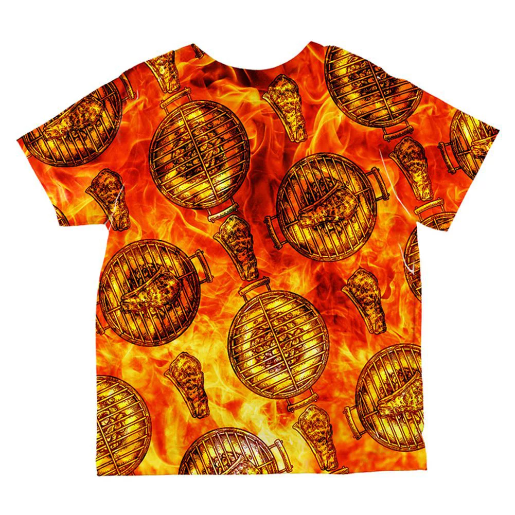 Flaming Hot Charcoal Grilled Steak Pattern All Over Toddler T Shirt Multi 2T