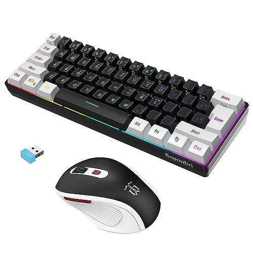 Snpurdiri 60% Wireless Gaming Keyboard and Mouse Combo, Include 2.4G Small Mini 60% Merchanical Feel Keyboard, Ergonomic Design Vertical Feel Wireless Mouse