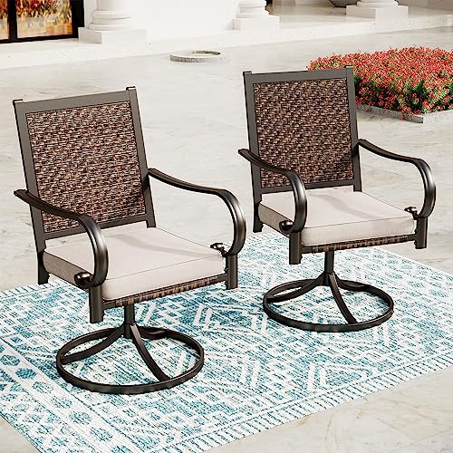 SUNSHINE VALLEY Wicker Patio Swivel Dining Chairs Set of 2, Outdoor Dining Chairs with All Weather Outside Rattan Chairs for Garden, Lawn, Backyard, Porch, Deck