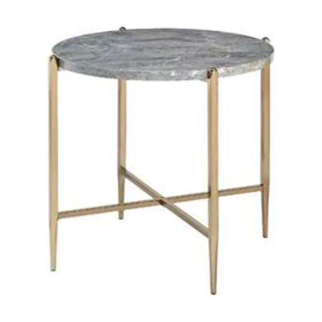 24 x 26 x 26 in. Champagne & Light Gray Manufactured Wood & Metal Round End Table