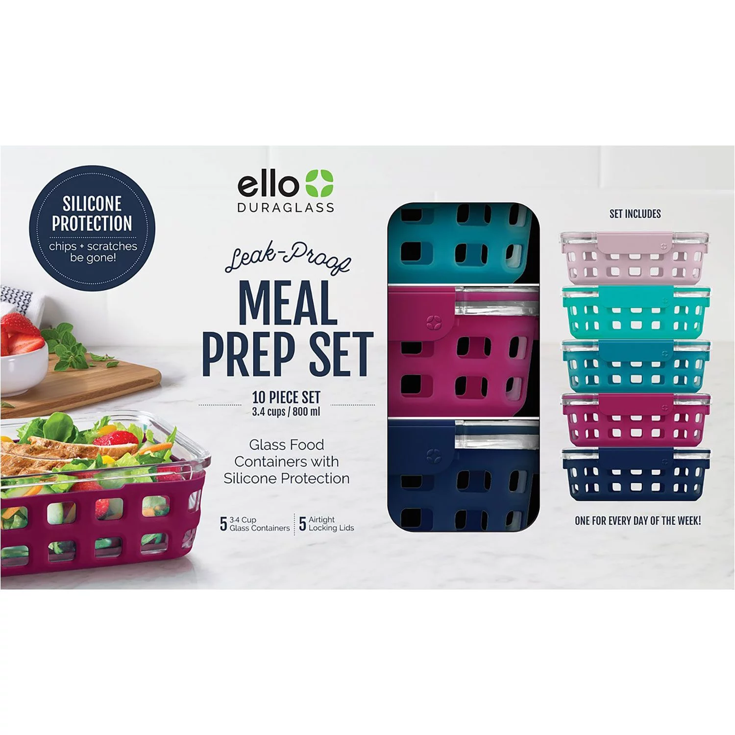 Ello DuraGlass 10-Piece Leak-Proof Meal Prep Containers Set