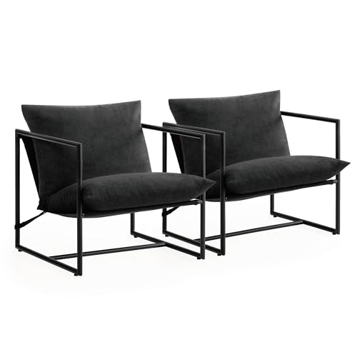 ZINUS Aidan Sling Accent Chair, Metal Framed Armchair with Shredded Foam Cushioning, Black