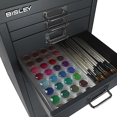 Bisley 10-Drawer Steel MultiDrawer Cabinet - Black, Chrome Pull Handles with Label Holders, Powder-Coated Steel, Removable Drawers, Fits Under Most Desks, Labels Included