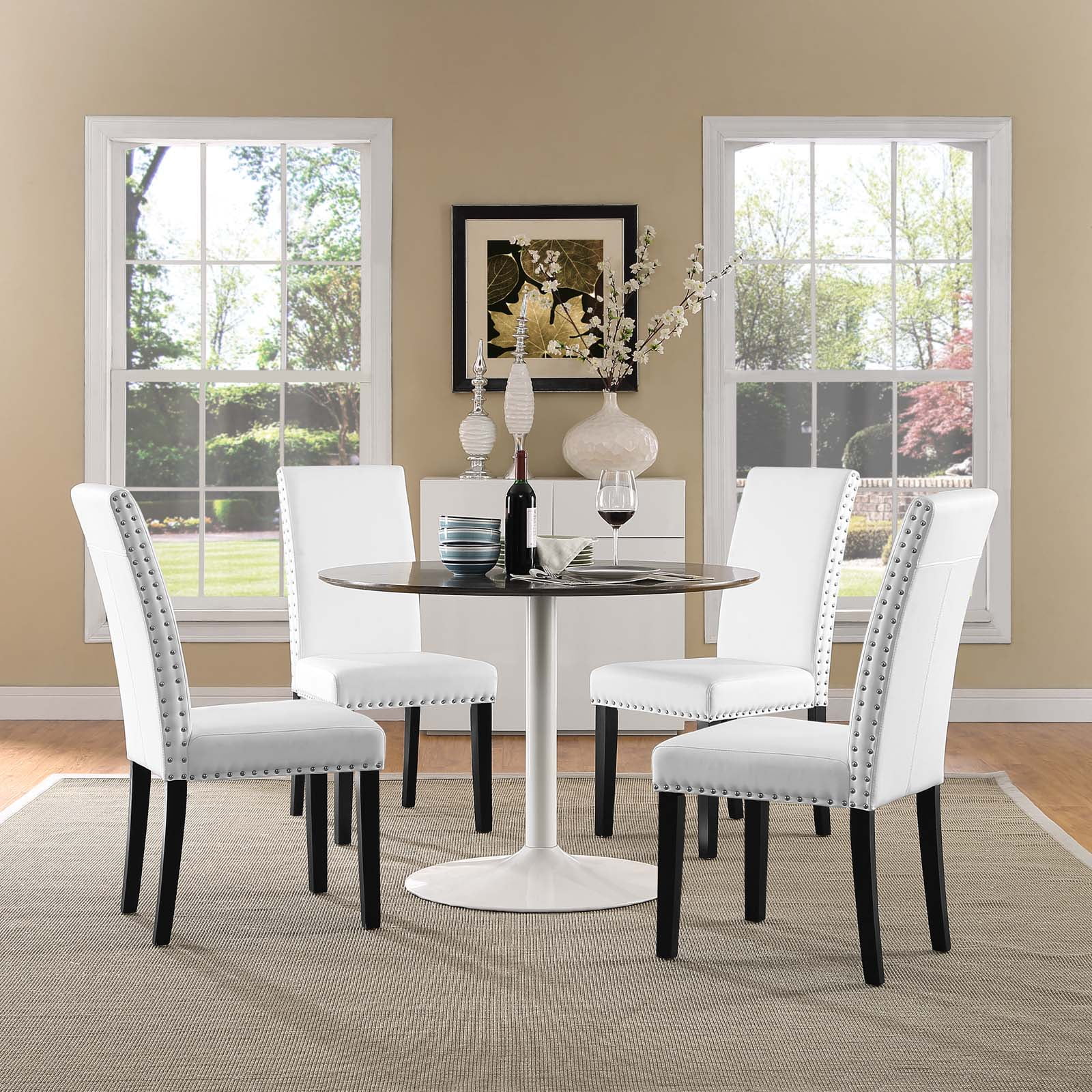 Modway Parcel Dining Side Chair Vinyl Set of 4 in White