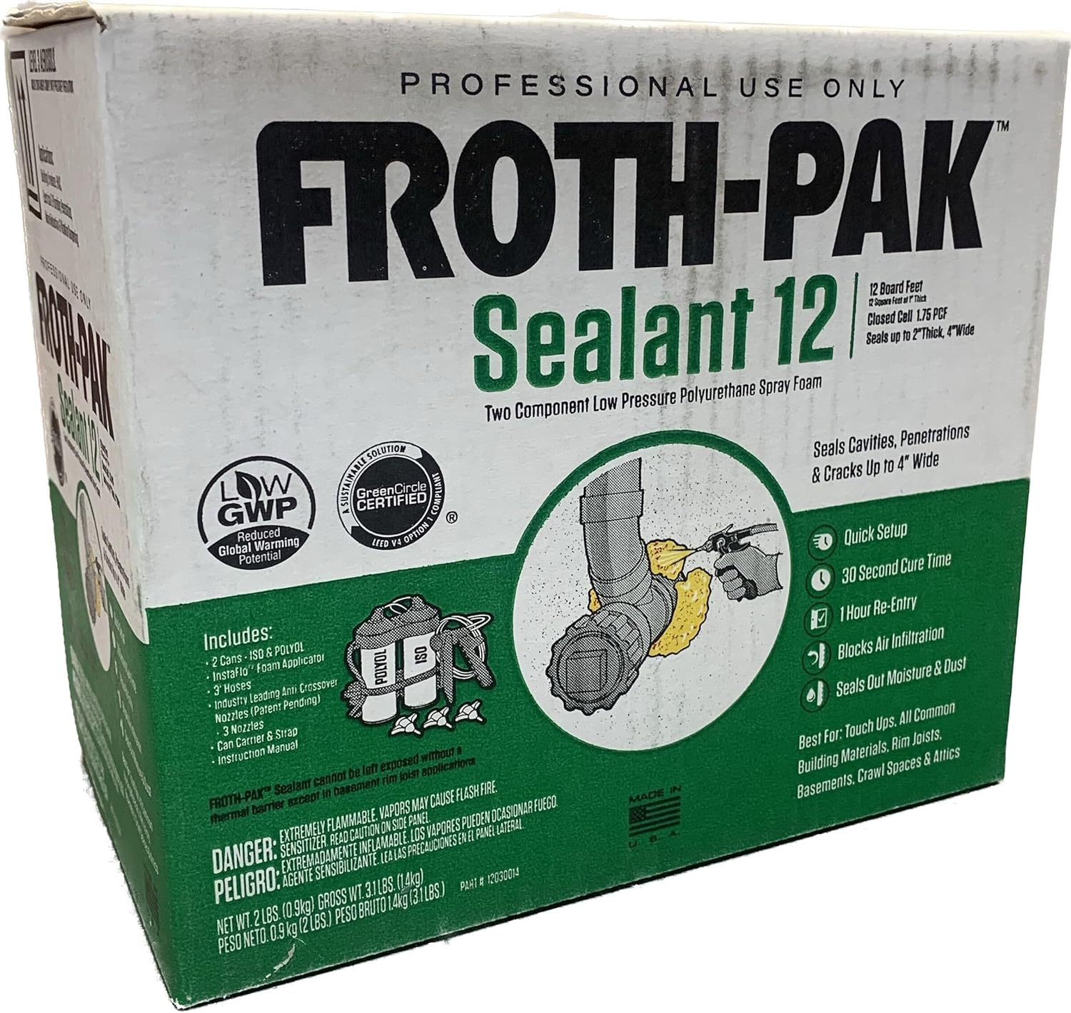 Belgrade Parts & Service, Inc. Froth-Pak Foam Sealant, Cream, 3.3 lb., Gaps/Cracks,12030014 Froth-Pak 12 Low GWP Spray Foam Sealant Kit - 12 Board Feet