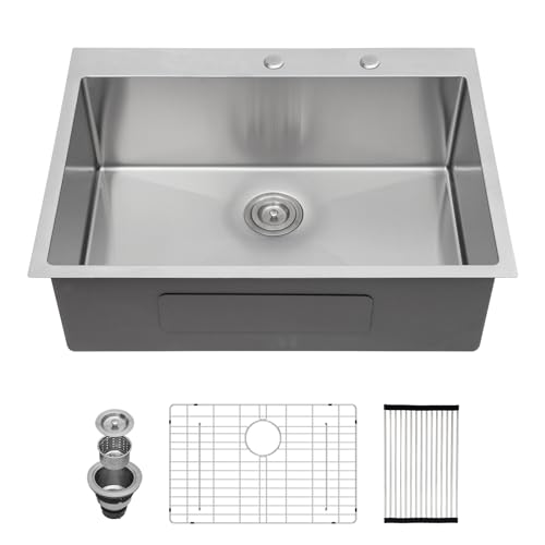 25 Inch Utility Laundry Sink Drop In 16 Gauge Stainless Steel Single Bowl Laundry Room Sink Laundry & Utility Room Kitchen Sinks 25
