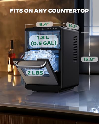 Silonn Crescent Ice Maker Countertop, Slow Melting & Crystal-Clear Ice, Self-Cleaning Ice Machine with Adjustable Ice Thickness & Timer Function, 16 Pcs in 15 Mins, 2000 Pcs per Day
