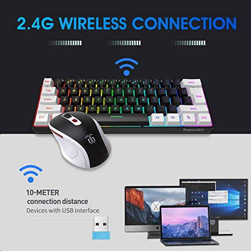 Snpurdiri 60% Wireless Gaming Keyboard and Mouse Combo, Include 2.4G Small Mini 60% Merchanical Feel Keyboard, Ergonomic Design Vertical Feel Wireless Mouse