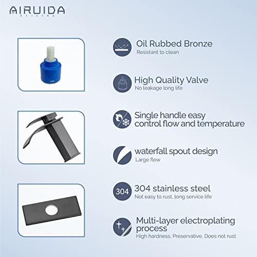 Airuida Brushed Gold Tall Waterfall Bathroom Vessel Sink Faucet Modern Bathroom Vanity Faucet Single Handle Single Hole Farmhouse Bar Mixer Tap Washbasin Faucet Deck Mount