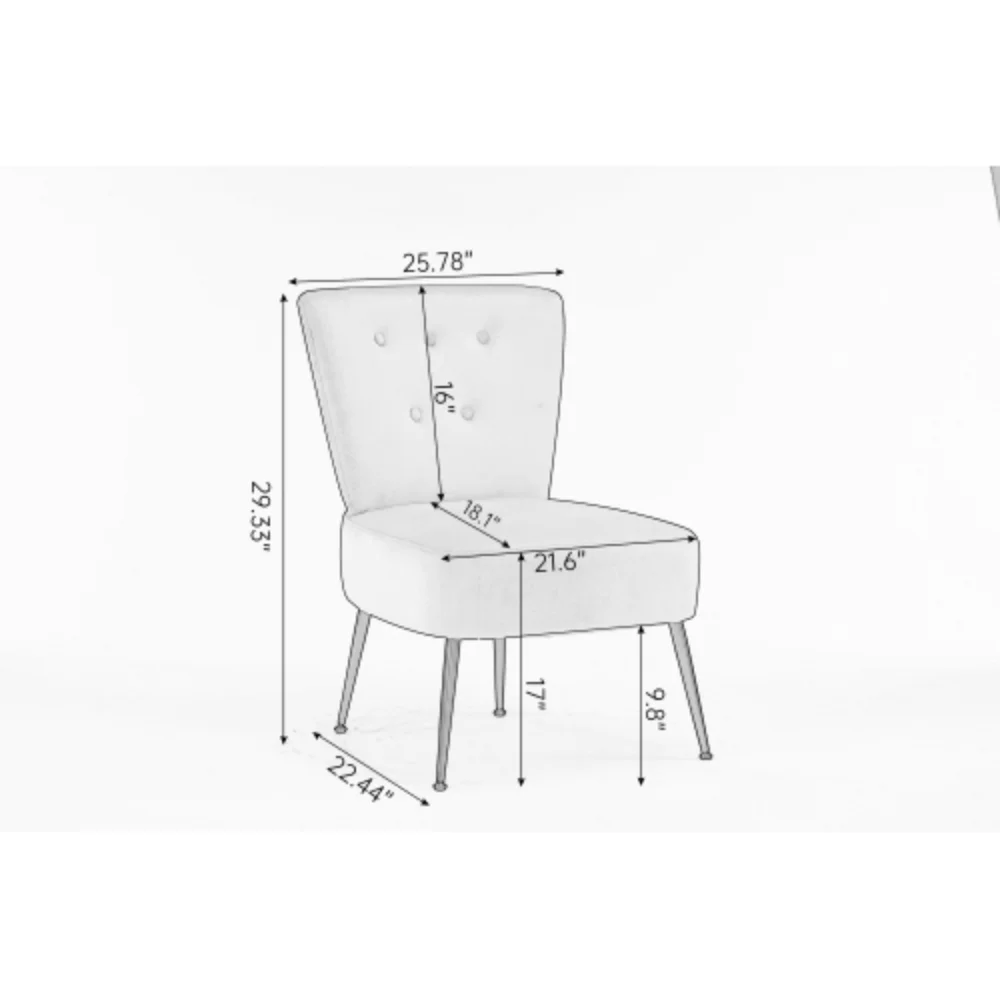 Tufted Back Teddy Fabric Farmhouse Slipper Chair Accent Chair With Black Metal Legs For Dining Room Living Room Bedroom,Ivory White