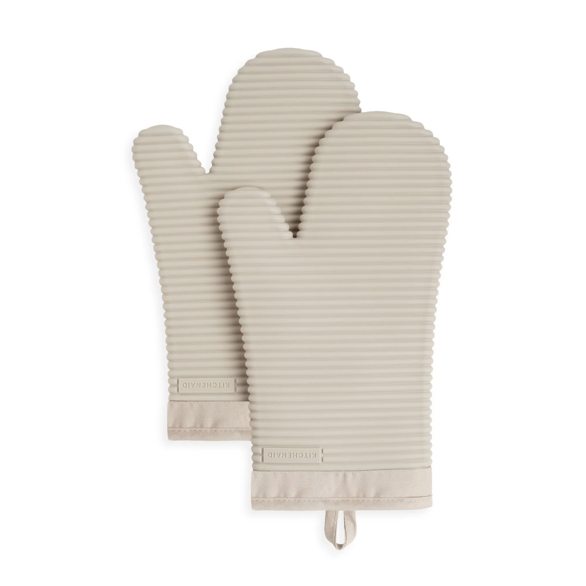 KitchenAid Ribbed Soft Silicone Oven Mitt Set, Milkshake Tan, 7.5
