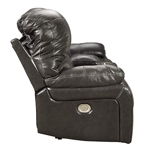 Signature Design by Ashley Jesolo Modern Faux Leather Manual Pull Tab Double Reclining Sofa, Dark Brown