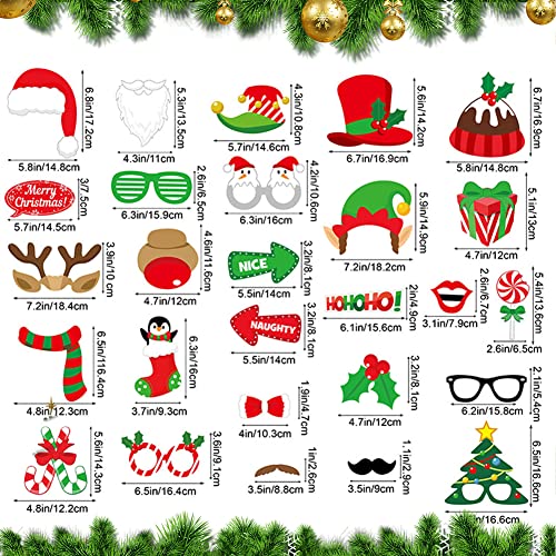 Photo Booth Party Props 32 Pcs - Inflatable Picture Frame & Props for Xmas Family Winter Holiday Games Decorations & Favor Supplies
