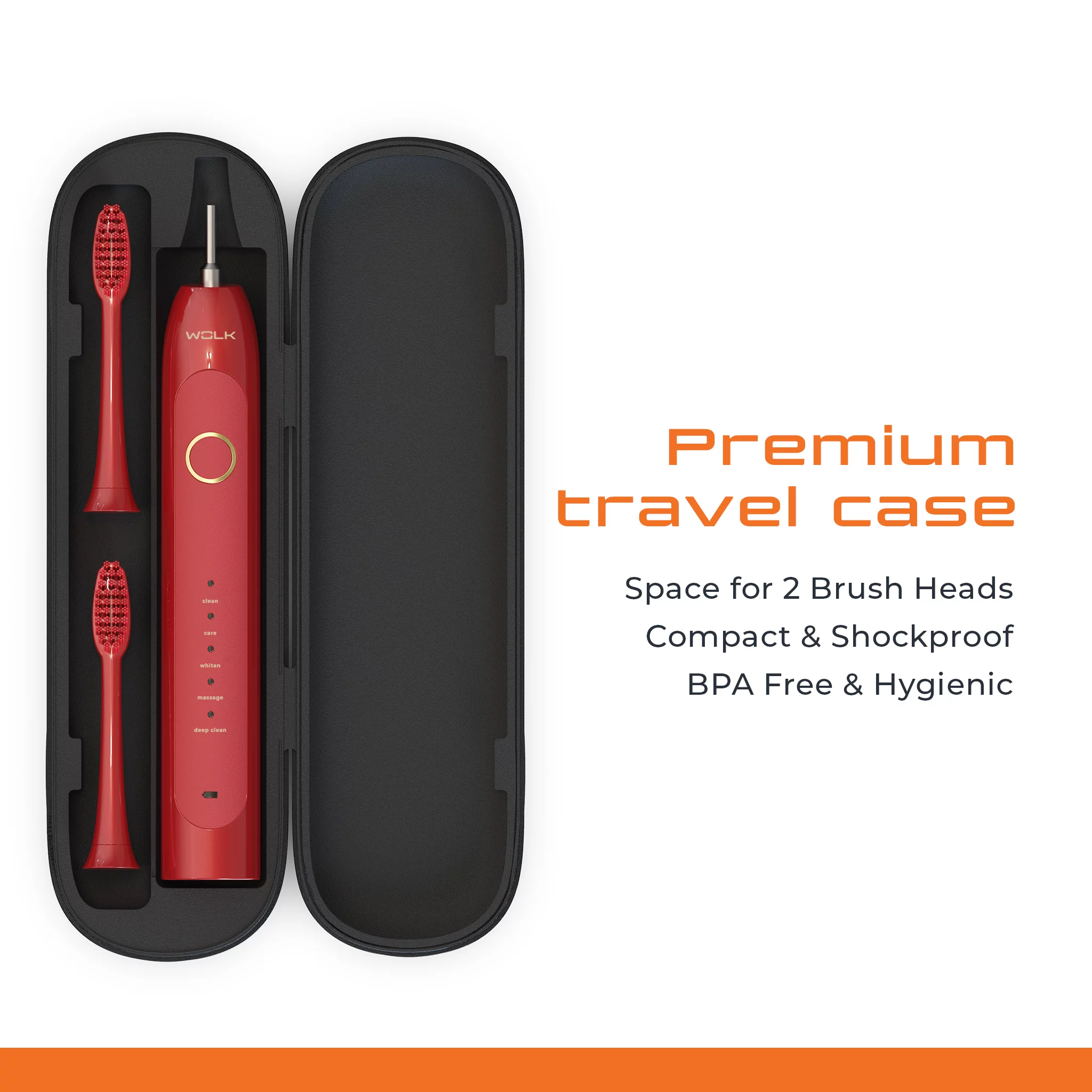 WOLK T6421 Ultra Whitening Toothbrush with Pressure Sensor & 5 Brushing Modes, 8 Dupont Brush Heads, Premium Travel Case, Rechargeable. Maroon