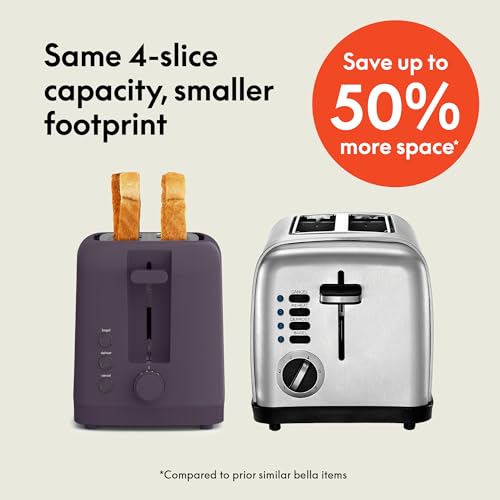 bella 2 Slice Slim Toaster, Fits-anywhere™ Kitchenware, 6 Setting Shade Control with Reheat & Cancel Buttons, Removable Crumb Tray, 10” Long Slot, Anti Jam & Auto Shutoff, 900 Watt, Oatmilk