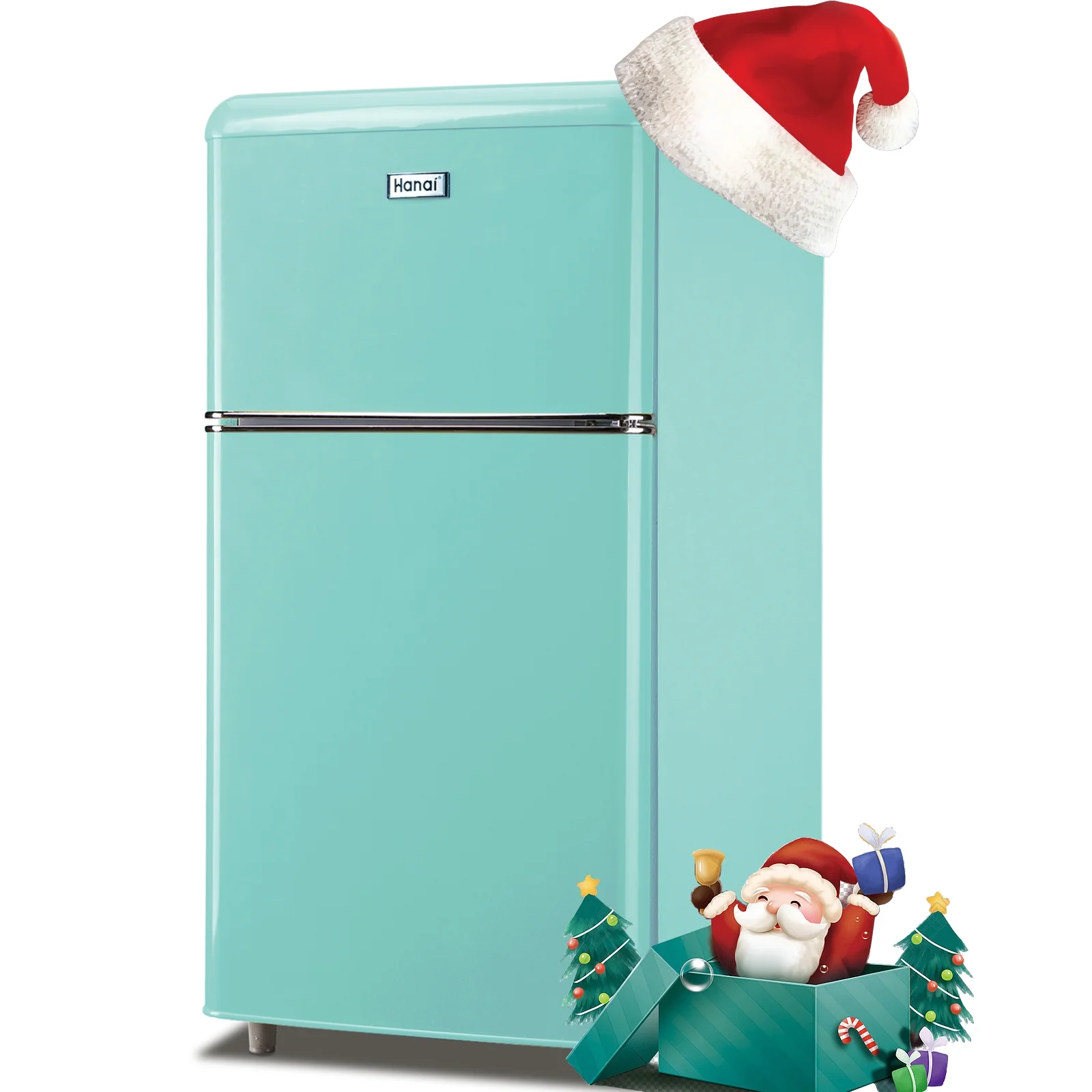 WANAI Mini Fridge with Freezer 3.5 Cu.ft Refrigerator 7 Level Thermostat 2 Door Desgin Blue