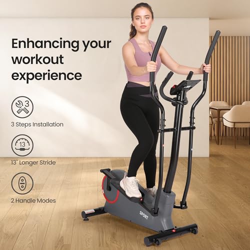 Elliptical Exercise Machine Elliptical Machine for Home with 8 Levels Adjustable Resistance LCD Monitor Pulse Monitor 13IN Stride 300 LBS Weight Capacity Hyper-Quiet Fitness