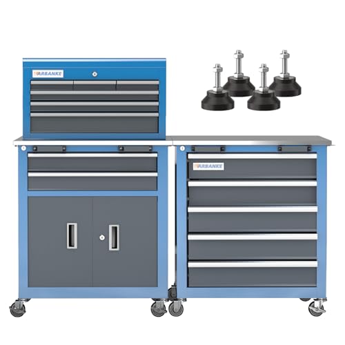 7-Drawer Rolling Tool Chest with 360°Wheels and Padded Feet,Tool Chest with Stainless Steel Countertop,Tool Cabinet with Secure Locking System,for Home, Garage and Office