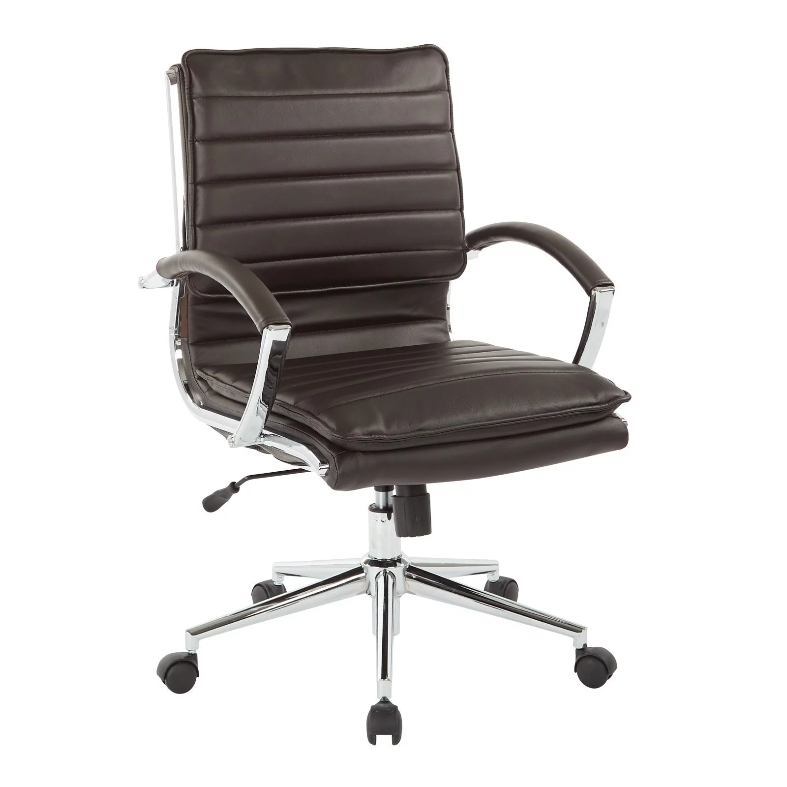 Office Star Products Mid Back Manager's Faux Leather Chair in White with Chrome Base