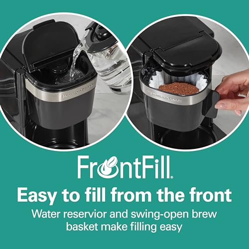Hamilton Beach 5 Cup Drip Coffee Maker with Easy FrontFill Basket, Compact Design, Programmable Clock, Glass Carafe, Auto Pause and Pour, Black & Stainless Steel (46111)