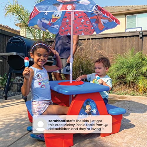 Delta Children 4 Seat Activity Picnic Table with Umbrella and Lego Compatible Tabletop, PAW Patrol