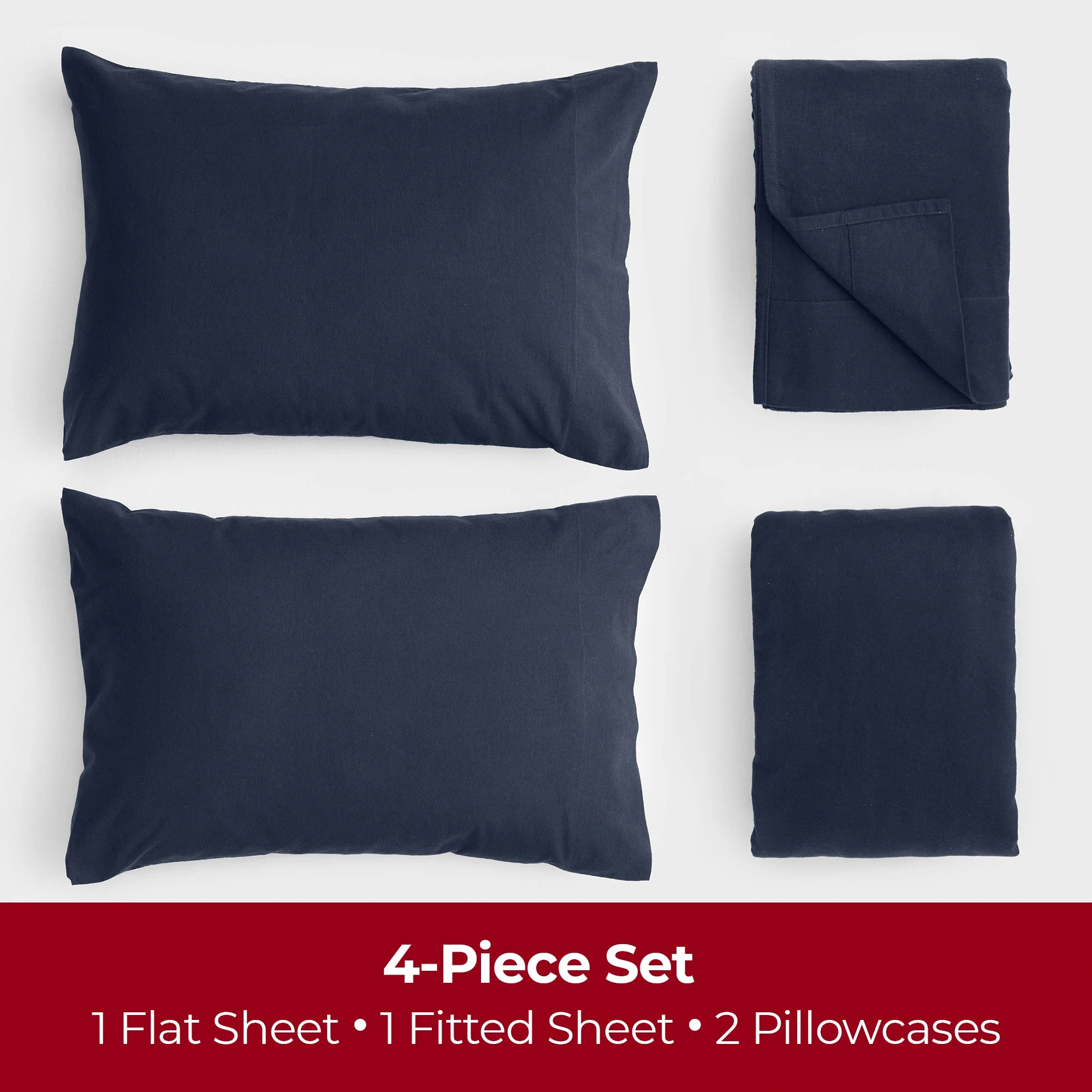 Mellanni 4 Piece Bed Sheet Set 180GSM Heavyweight Cotton Flannel Deep Pocket, Queen, Navy