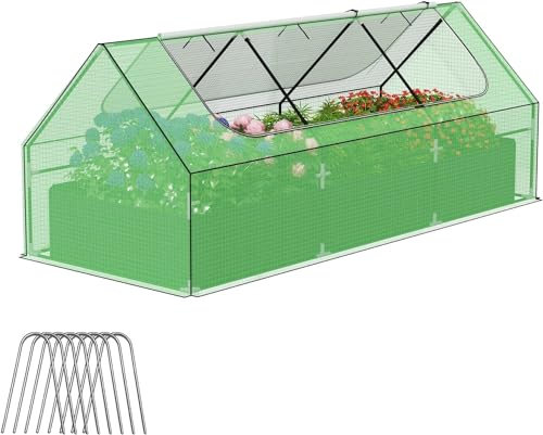 4x3x3ft Galvanized Raised Garden Bed with Cover, Greenhouse w/ Metal Planter Box, Plant Covers Freeze Protection w/ 2 Large Zipper Windows, for Outdoor Gardening. Clear
