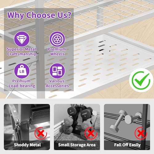 Dumbbell Rack, Weight Rack for Home Gym, 400LBS Metal Home Gym Storage with Lockable Wheels & 4 Adjustable Hooks, Weight Stand for Yoga Mat Storage, Dumbbells, Kettlebell, Foam Roller